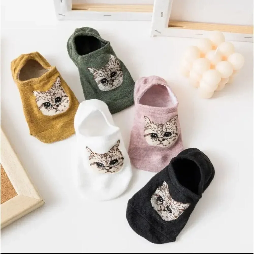 Kitty cat no show ankle sock bundle 5 pk